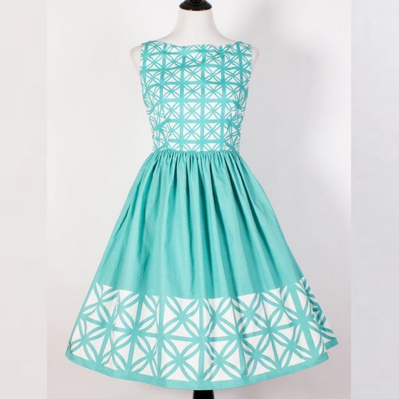 The Oblong Box Shop Retro Kiki Breeze Block Dress‎ Teal Womens Sz XXL Mod Preppy - Picture 2 of 16